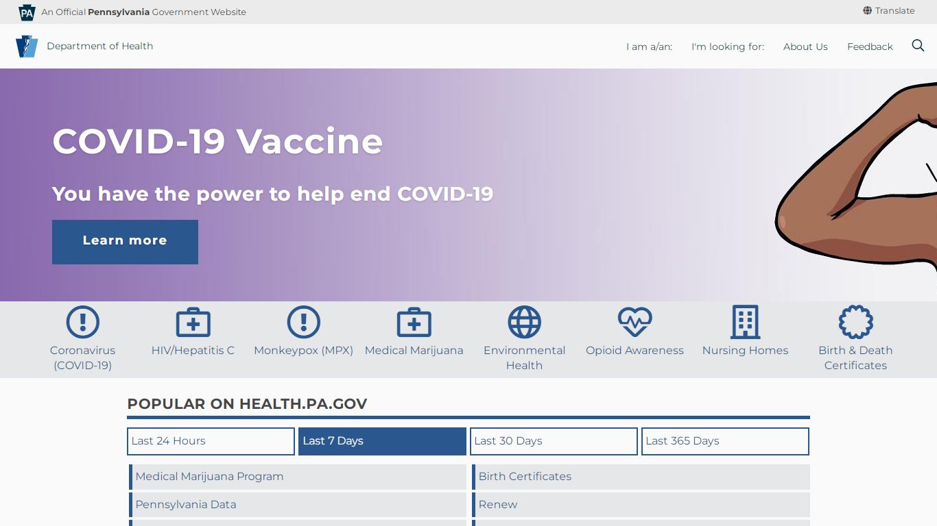 POPULAR ON HEALTH.PA.GOV - Department of Health Home